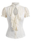 Blouse gothique beige en dentelle à volants années 1960