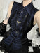 Blouse gothique bleu foncé en jacquard et dentelle à boutons années 1960