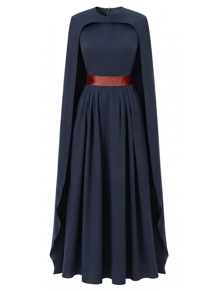Robe plissée bleu marine cape inspirée de Queen années 70