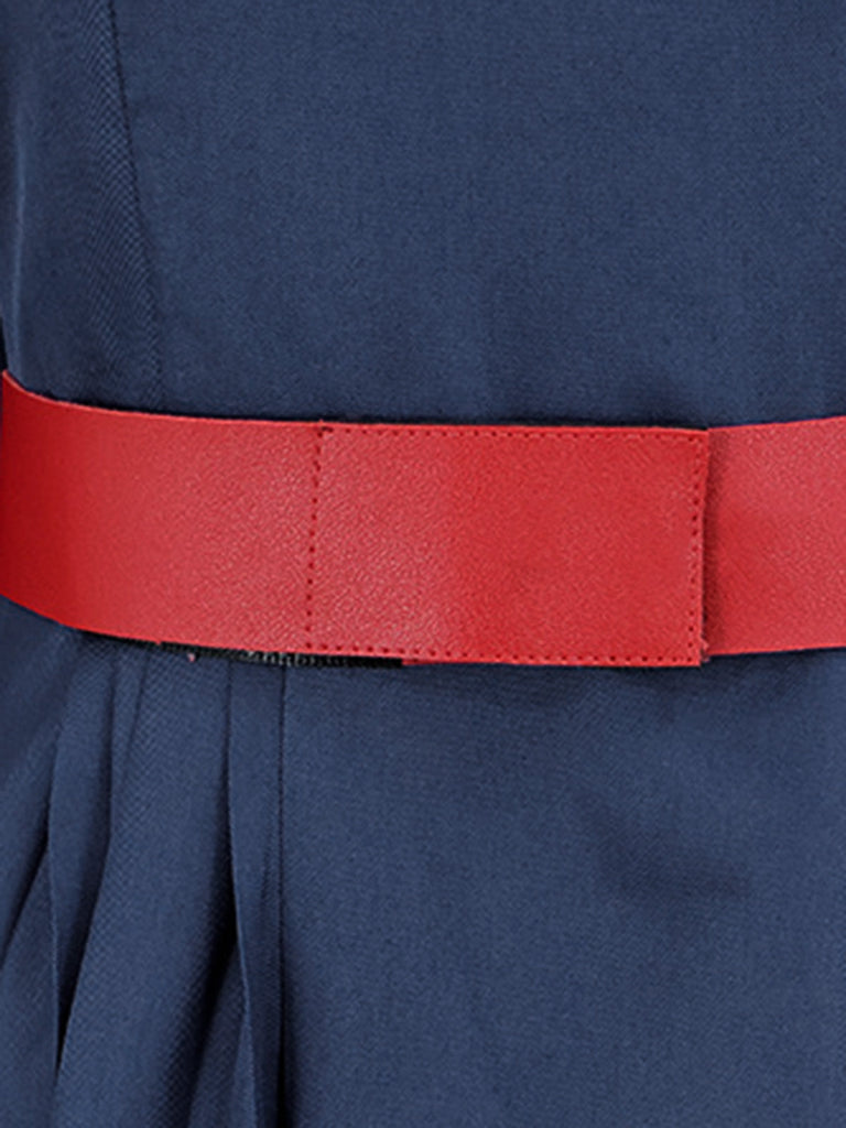Robe bleu marine plissée de cosplay reine avec cape années 1970