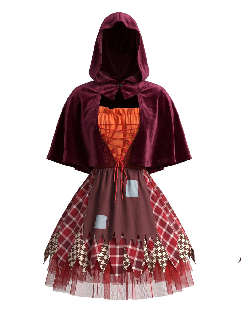 Robe costume du Petit Chaperon rouge avec cape à capuche années 1970