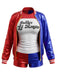 Ensemble costume de bouffon rouge et bleu à imprimé métallisé années 1980