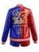 Ensemble costume de bouffon rouge et bleu à imprimé métallisé années 1980