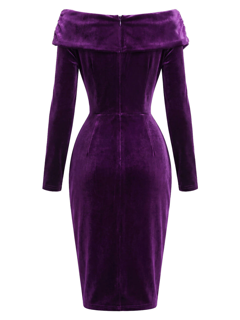 [Prévente] Robe moulante violette en velours à épaules dénudées Années 1960 - 4
