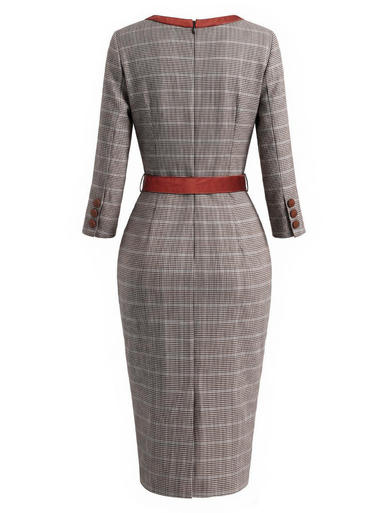 [Prévente] Robe crayon noire et blanche à pied-de-poule, bordures contrastées et ceinture Années 1960 - 4