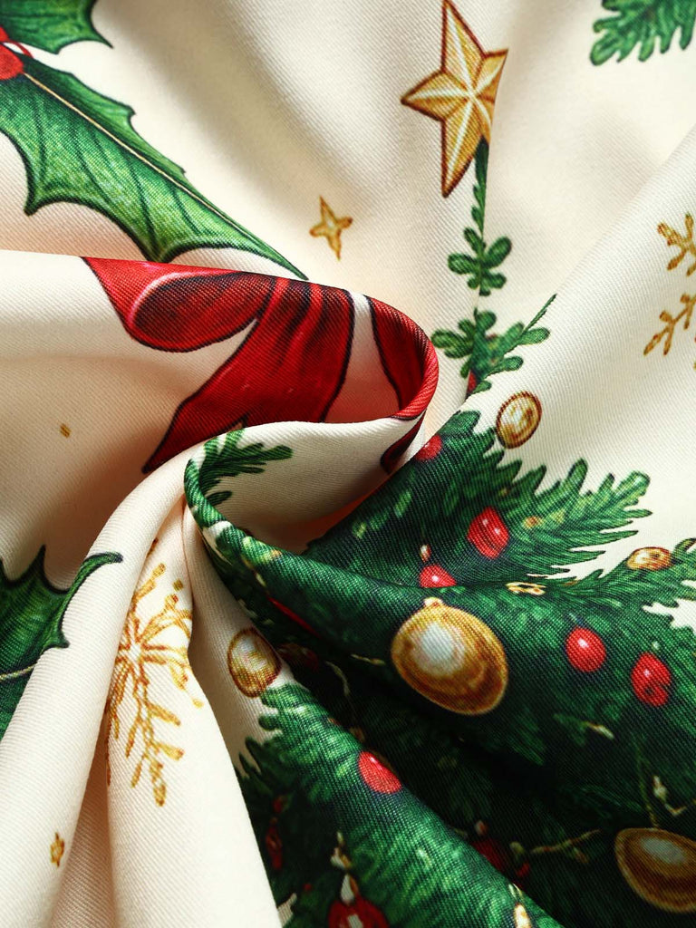 [Prévente] Robe verte en velours à imprimé sapins de Noël Années 1950 - 6