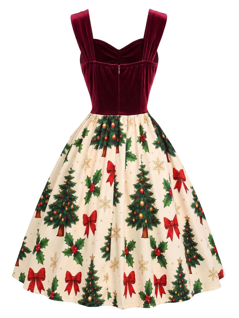 [Prévente] Robe rouge velours motif sapin de Noël années 1950