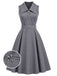 [Prévente] Robe évasée gris clair à col portefeuille et ceinture années 1950 - 1