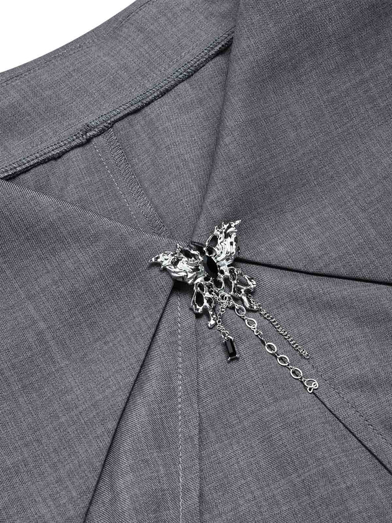 [Prévente] Robe évasée gris clair à col portefeuille et ceinture années 1950 - 5