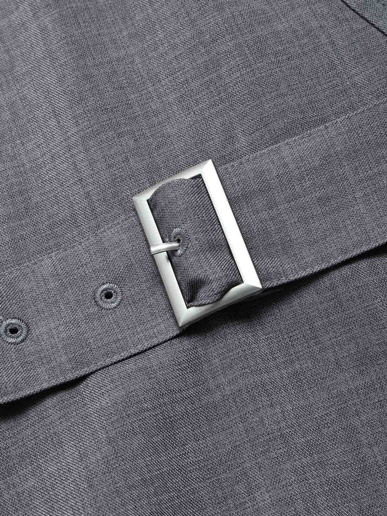[Prévente] Robe évasée gris clair à col portefeuille et ceinture années 1950 - 6