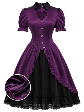 [Prévente] Robe gothique Lolita violet profond en satin à découpe cœur Années 1940 - 1