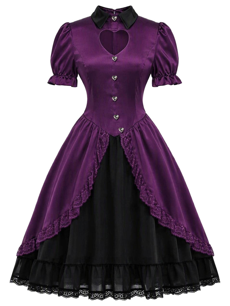 [Prévente] Robe gothique Lolita violet profond en satin à découpe cœur Années 1940 - 2