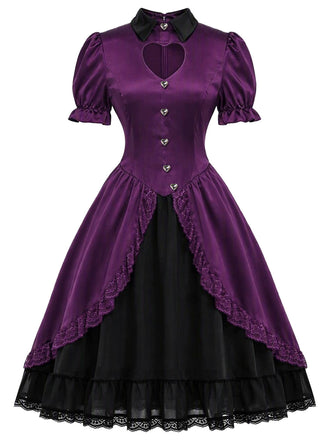 [Prévente] Robe gothique Lolita violet profond en satin à découpe cœur Années 1940 - 2