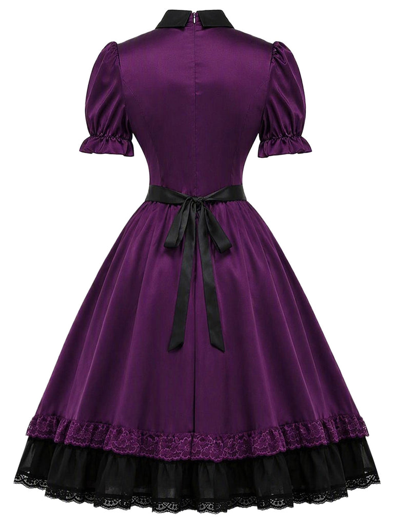 [Prévente] Robe gothique Lolita violet profond en satin à découpe cœur Années 1940 - 4
