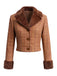 [Prévente] 2PCS Ensemble veste courte marron à carreaux, col cranté et fausse fourrure avec jupe Années 1940 - 5