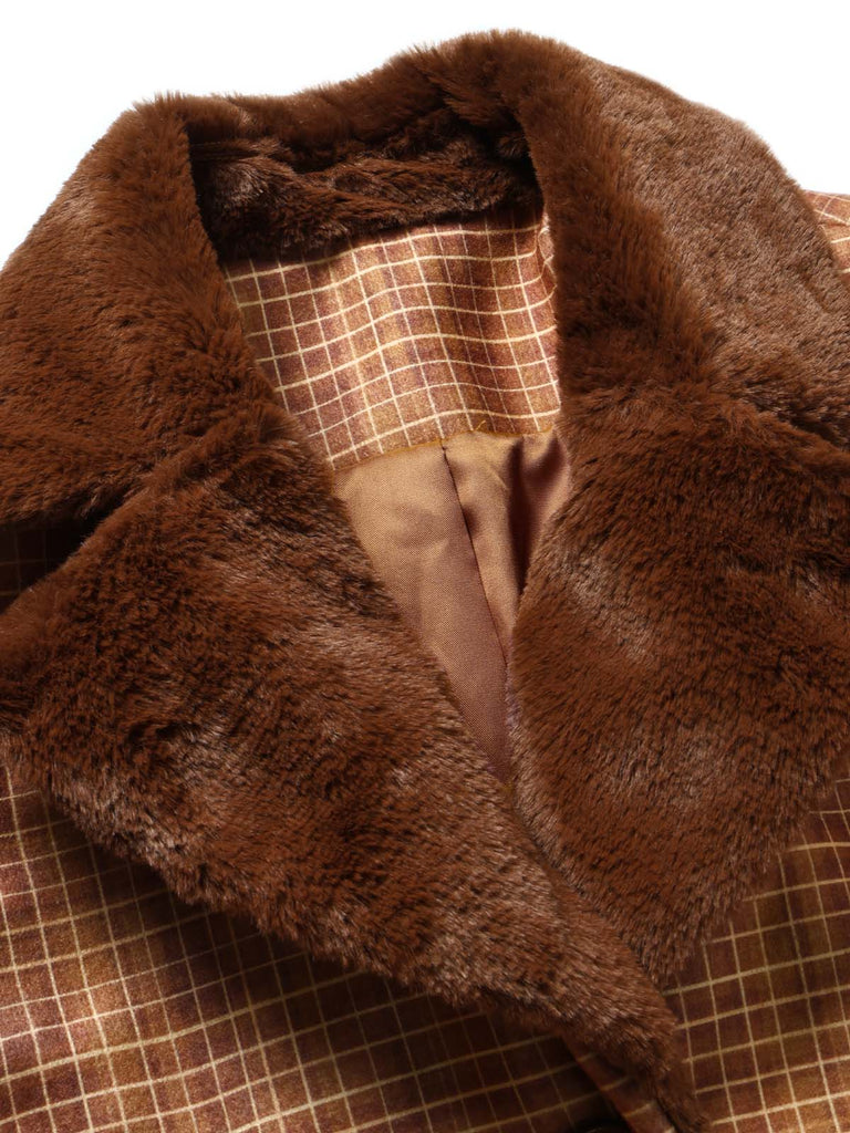 [Prévente] Veste courte marron à carreaux, col cranté et fausse fourrure Années 1940 - 5