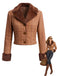 [Prévente] Veste courte marron à carreaux, col cranté et fausse fourrure Années 1940 - 1