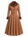 [Prévente] 2PCS Ensemble veste courte marron à carreaux, col cranté et fausse fourrure avec jupe Années 1940 - 2