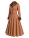 [Prévente] 2PCS Ensemble veste courte marron à carreaux, col cranté et fausse fourrure avec jupe Années 1940 - 3