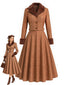 [Prévente] 2PCS veste courte marron à carreaux et fausse fourrure avec jupe Années 1940