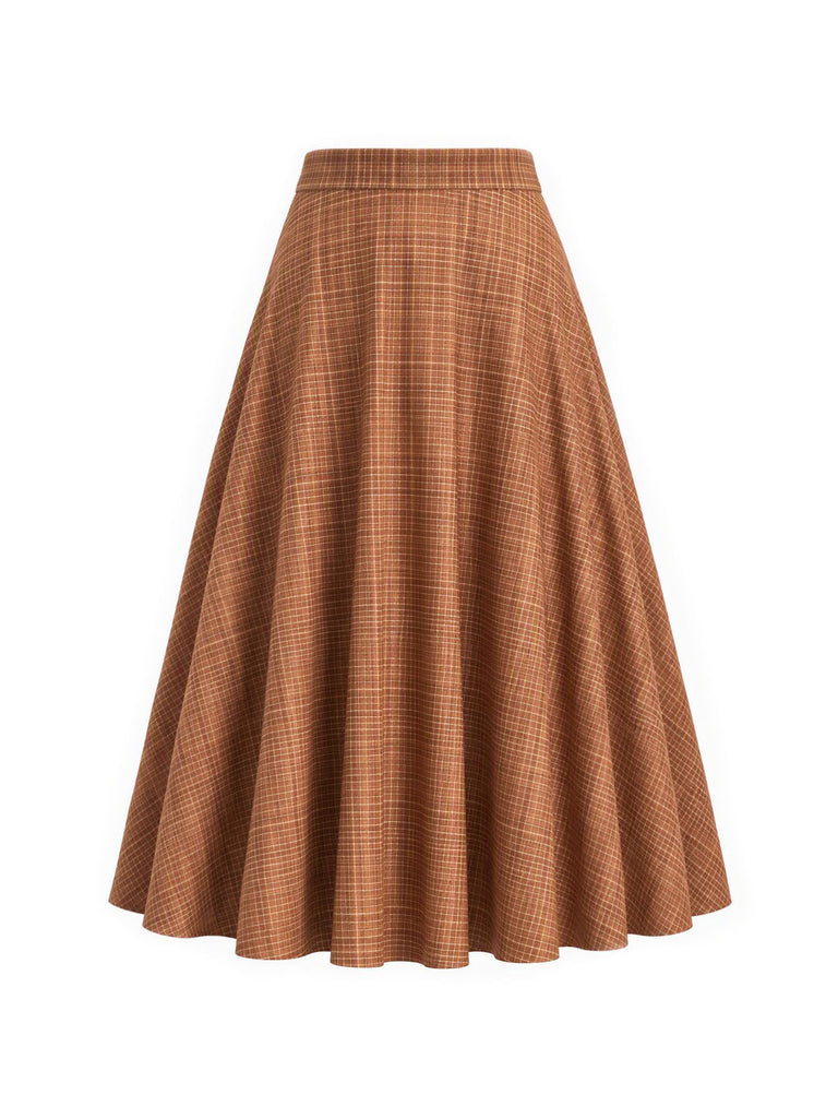 [Prévente] 2PCS Ensemble veste courte marron à carreaux, col cranté et fausse fourrure avec jupe Années 1940 - 11