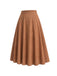 [Prévente] Jupe midi marron à carreaux, taille haute et poches Années 1940 - 3