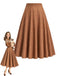 [Prévente] Jupe midi marron à carreaux, taille haute et poches Années 1940 - 1