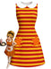 [Prévente] Robe crayon orange à rayures, étoiles et poches années 1960