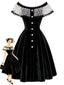 [Prévente] Robe noire velours épaules dénudées résille pois années 50