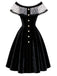 [Prévente] Robe noire en velours à pois en tulle et épaules dénudées années 1950 - 2