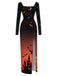 [Prévente] Robe longue d’Halloween à col carré et imprimé château années 1930