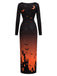 [Prévente] Robe longue d’Halloween à col carré et imprimé château années 1930