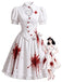 [Prévente] Robe blanche de cosplay infirmière à imprimé sang pour Halloween années 1950