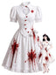 [Prévente] Robe de cosplay d'infirmière blanche motif d'éclaboussures sang pour Halloween années 50