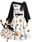 [Prévente] Robe-cape noire et blanche motifs citrouille chauve-souris et toile d'araignée années 50