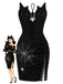[Prévente] Robe noire d’Halloween à imprimé toile d’araignée et fente années 1990