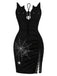 [Prévente] Robe noire d’Halloween à imprimé toile d’araignée et fente années 1990