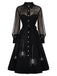 [Prévente] Robe noire d’Halloween en tulle transparent avec empiècement toile d’araignée années 1950