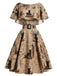 [Prévente] Robe kaki à imprimé journal et chat et ceinture années 1950
