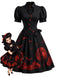 [Prévente] Robe noire évasée à imprimé lune et chauves-souris avec découpe cœur années 1950