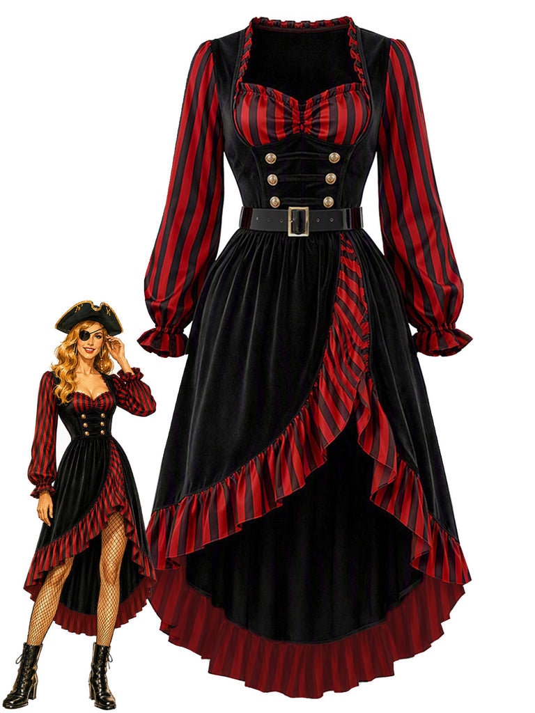 [Prévente] Robe de cosplay pirate d’Halloween à corset et ourlet volanté années 1960