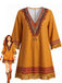 Robe bohème marron à col V et franges à pompons années 1970