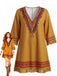 Robe bohème marron col V et franges pompons années 70