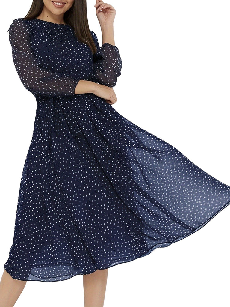 Robe en mousseline à pois, col rond et ceinture années 1940 - 7