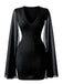 Robe-cape noire ajustée en mousseline à perles et col rond années 1960 - 2