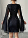 Robe-cape noire ajustée en mousseline à perles et col rond années 1960 - 5