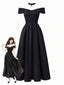 Robe longue noire Joker Queen pour Halloween épaules dénudées années 70