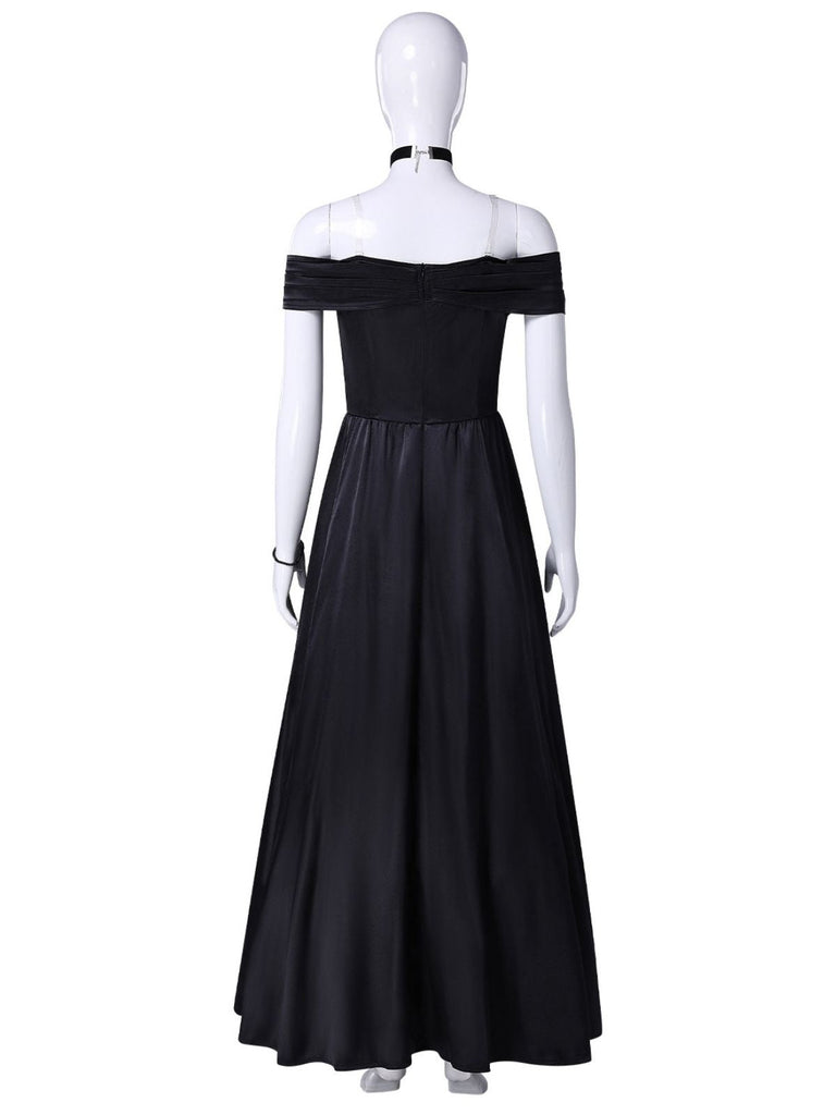 Robe longue noire de reine Joker à épaules dénudées pour Halloween Années 1970 - 3