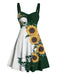 Robe contrastée à col cœur, tournesols, papillons et crânes années 1950