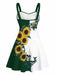 Robe contrastée à col cœur, tournesols, papillons et crânes années 1950